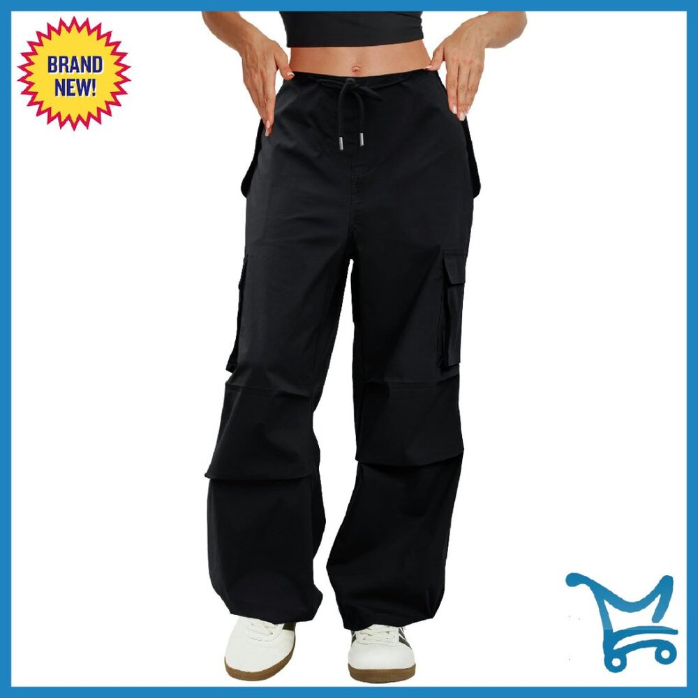 Women's Low Waist Cargo Parachute Pants Loose Fit Quick Dry Hiking